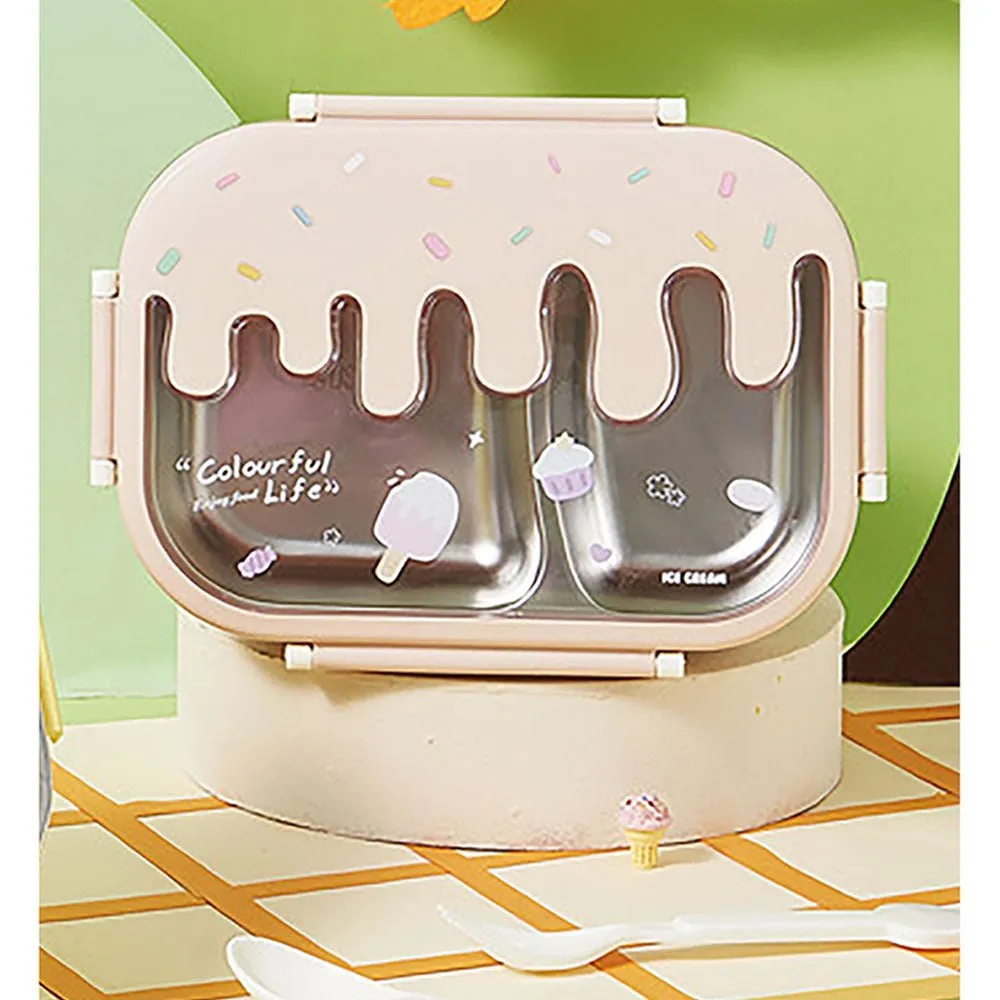 Pink Icecream Drip Big Size Stainless Steel Lunch Box, 1300ml