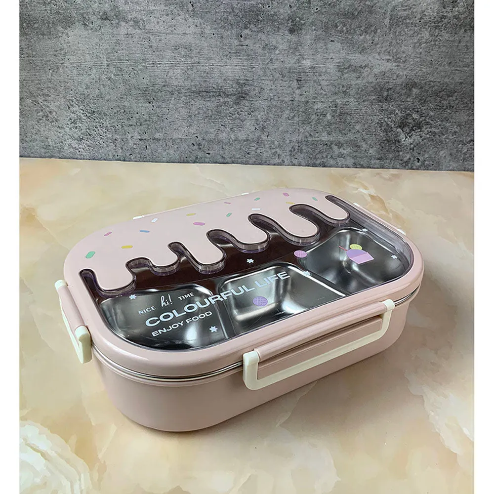 Pink Icecream Drip Big Size Stainless Steel Lunch Box, 1300ml