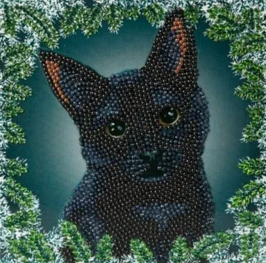 "Christmas Cat" Crystal Art Card 18x18cm