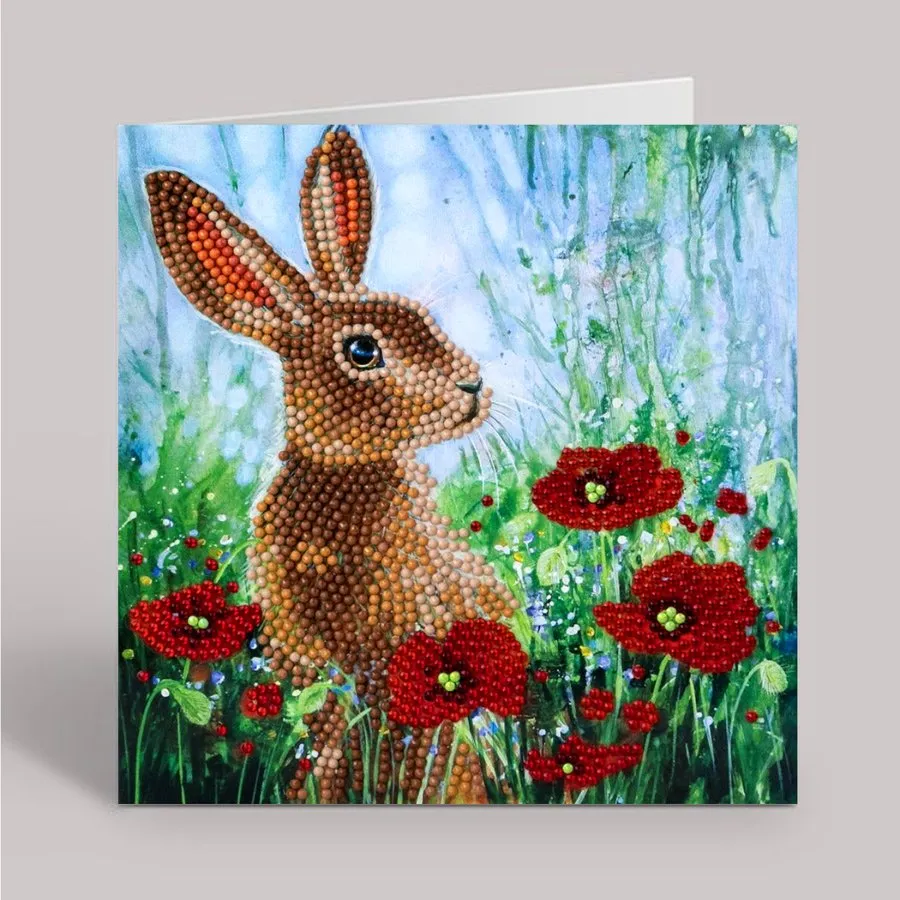 "Wild Poppies and the Hare" Crystal Art Card 18x18cm