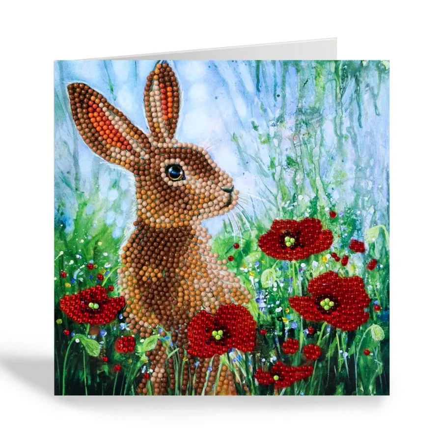 "Wild Poppies and the Hare" Crystal Art Card 18x18cm