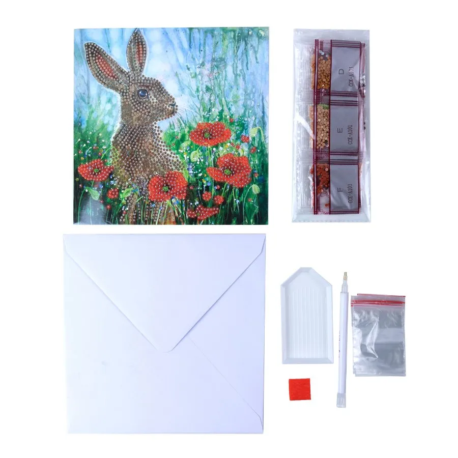 "Wild Poppies and the Hare" Crystal Art Card 18x18cm