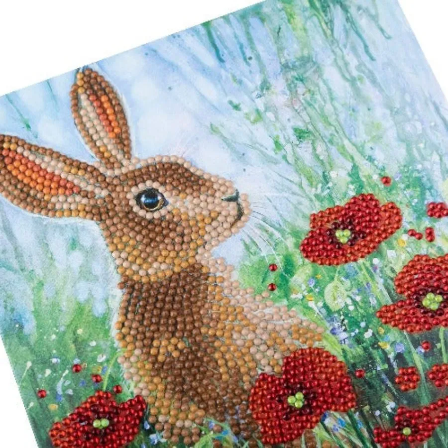 "Wild Poppies and the Hare" Crystal Art Card 18x18cm