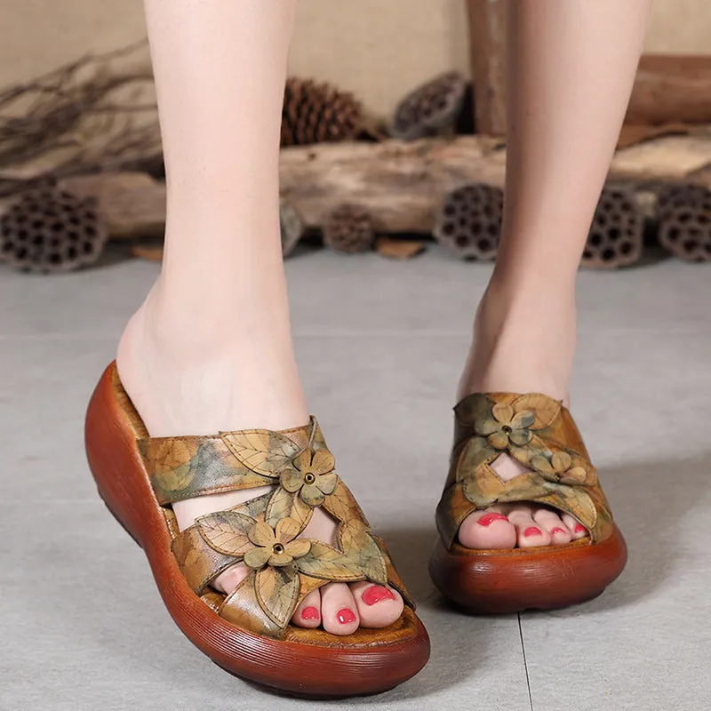 Summer Flowers Comfortable Retro Wedge Slippers