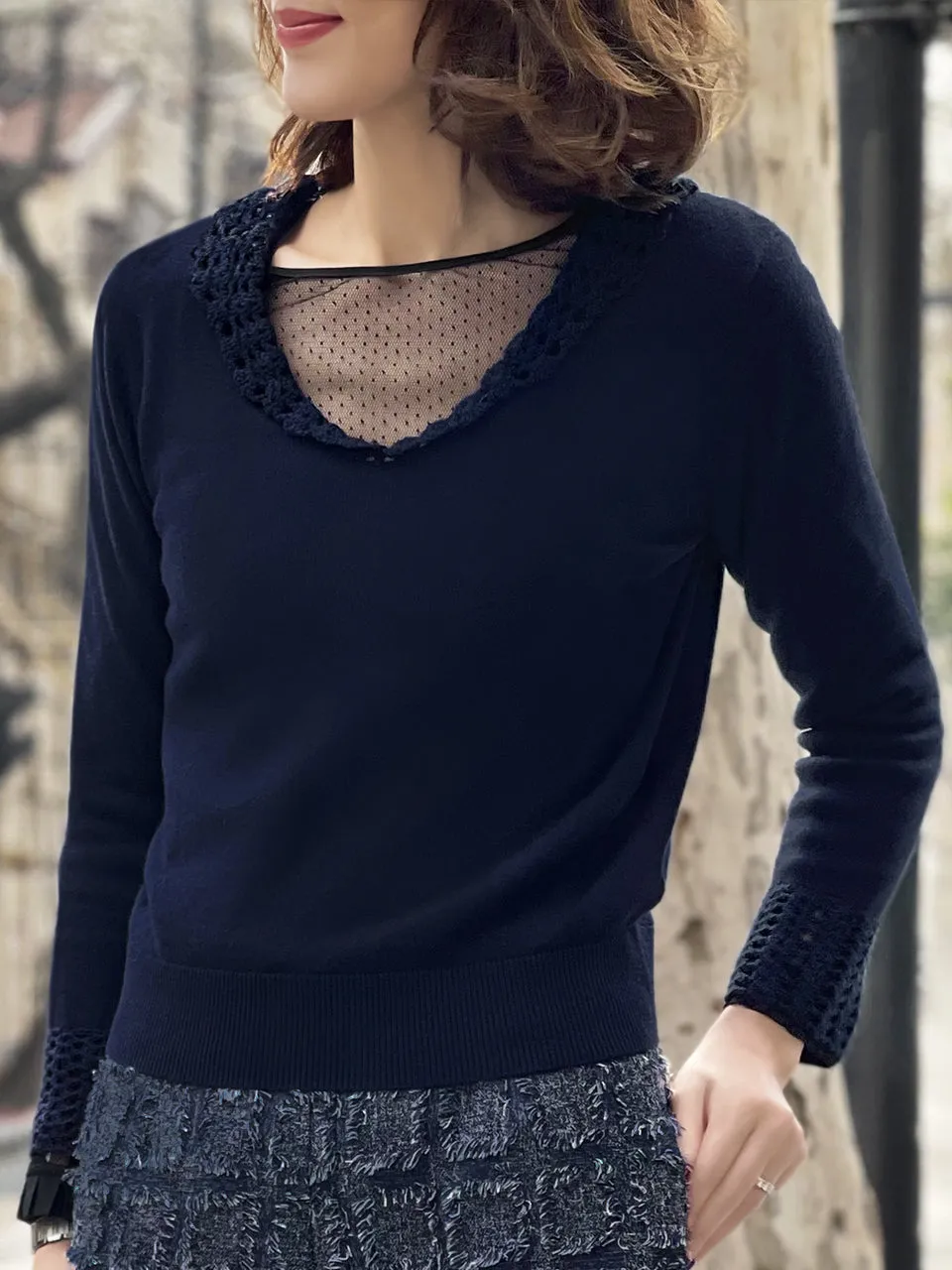 Surprise Sale! Crochet Details Cashmere Wool Blend Jumper