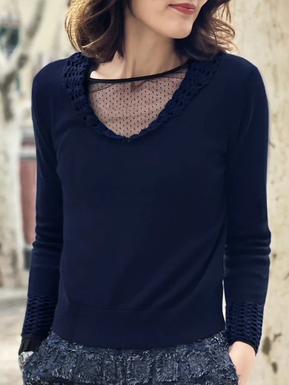 Surprise Sale! Crochet Details Cashmere Wool Blend Jumper