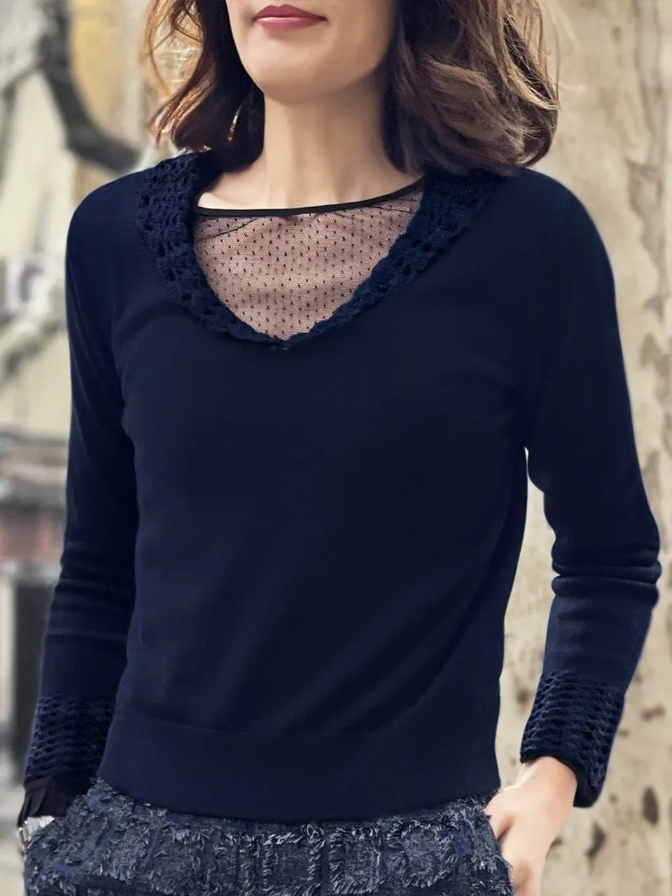 Surprise Sale! Crochet Details Cashmere Wool Blend Jumper