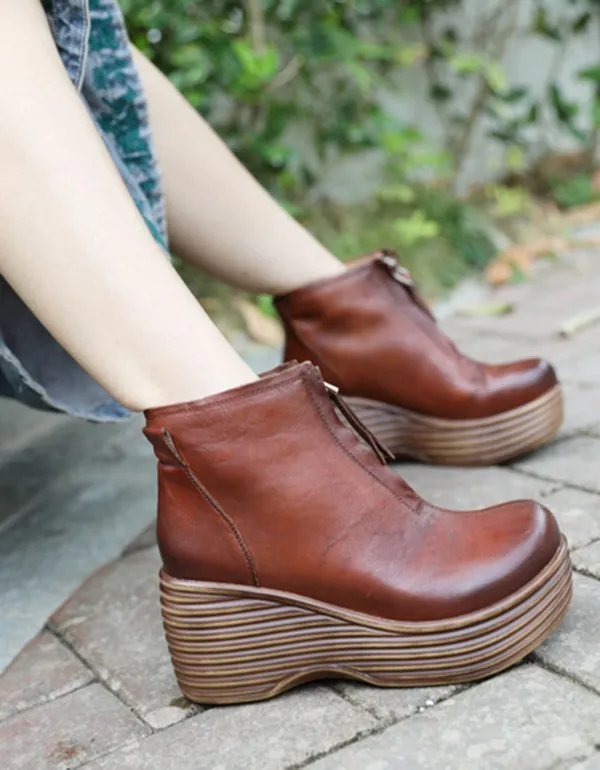 Thick-soled High-heeled Vintage Wedge Boots