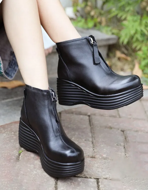 Thick-soled High-heeled Vintage Wedge Boots