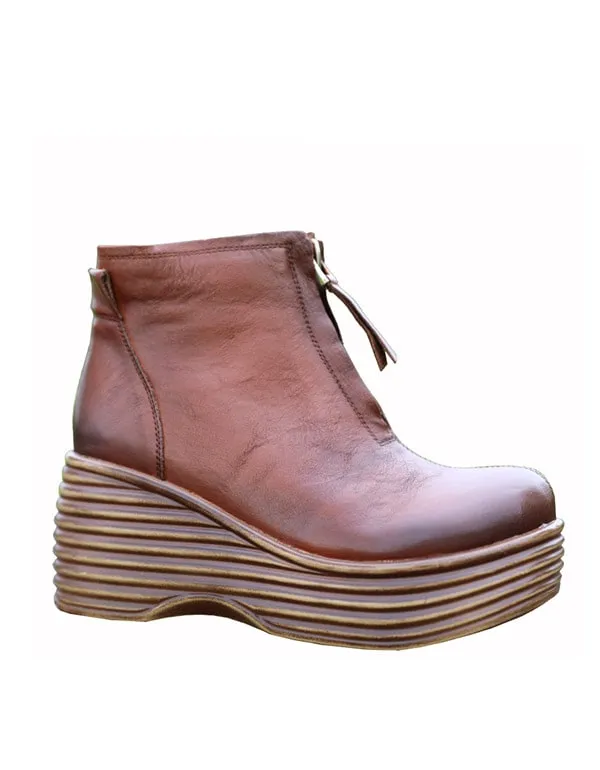 Thick-soled High-heeled Vintage Wedge Boots