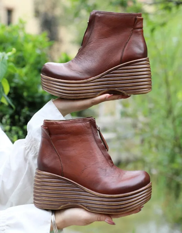 Thick-soled High-heeled Vintage Wedge Boots