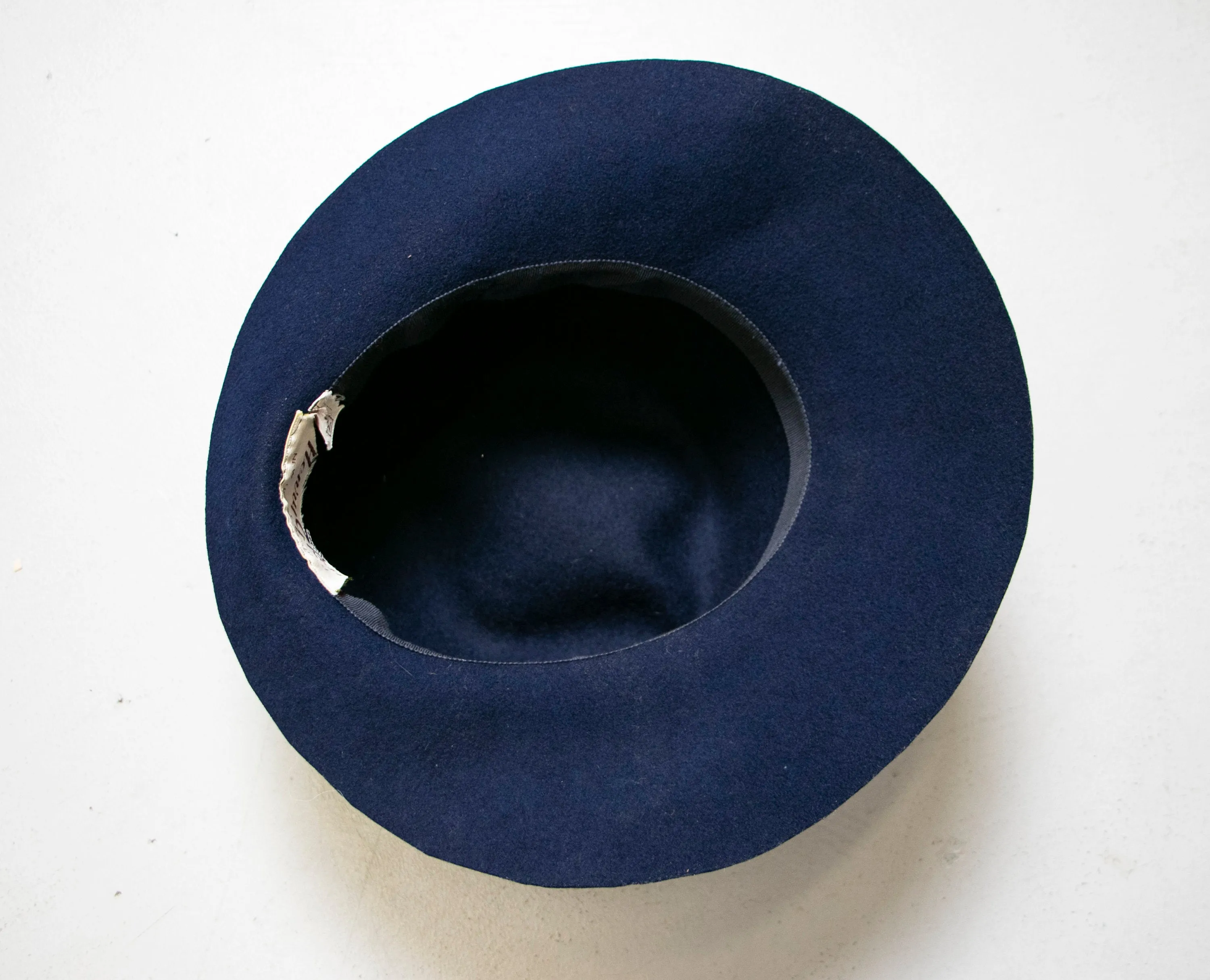 Vintage 1970s Hat Blue Wool Felted Wide Brim 1960s