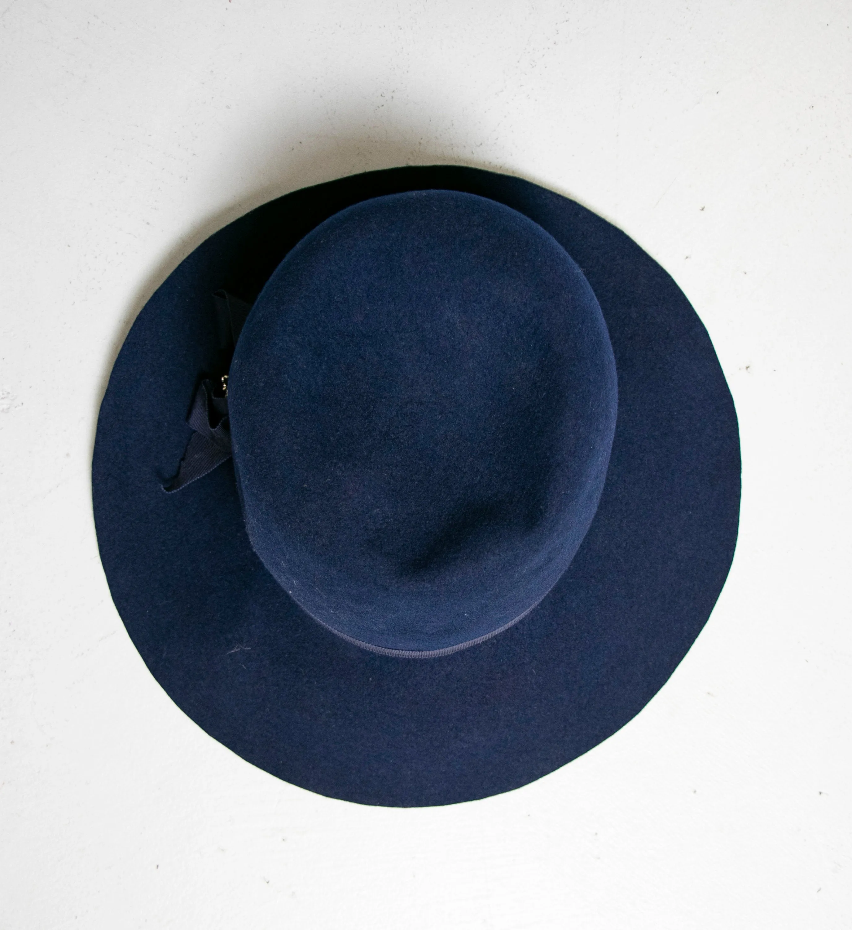 Vintage 1970s Hat Blue Wool Felted Wide Brim 1960s