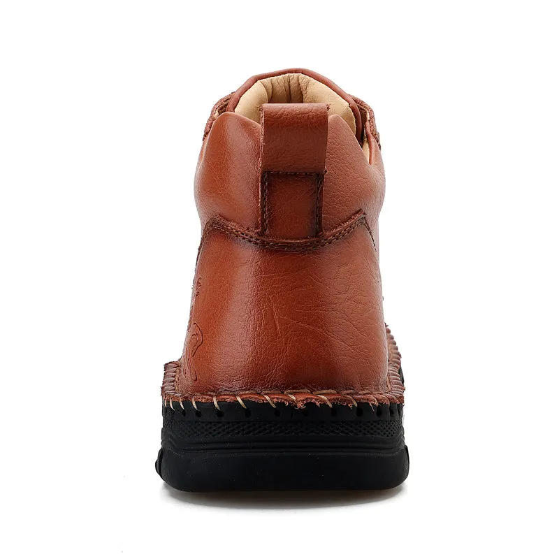 Vintage Hand Stitching Soft Leather Ankle Chukka Boots-823