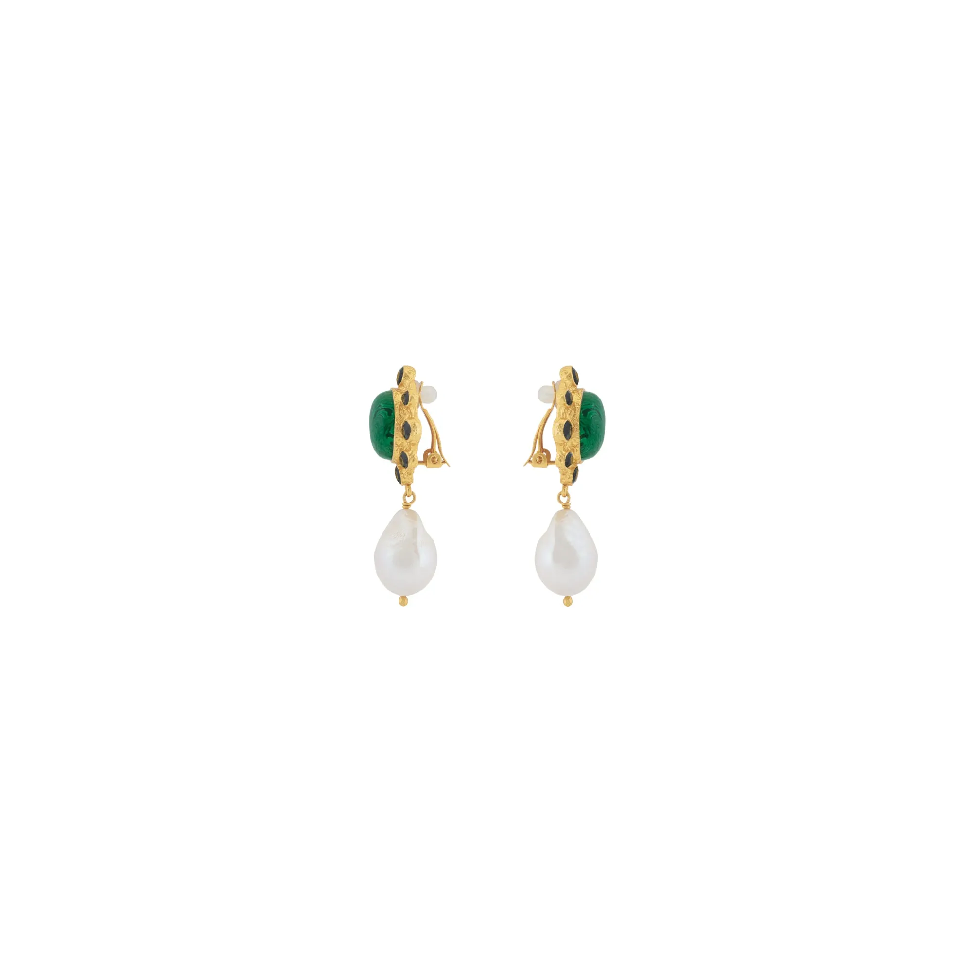 Vivi Earrings Malachite, Black Onyx & Baroque Pearl