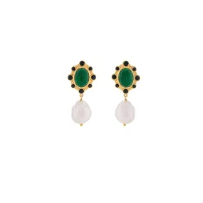 Vivi Earrings Malachite, Black Onyx & Baroque Pearl