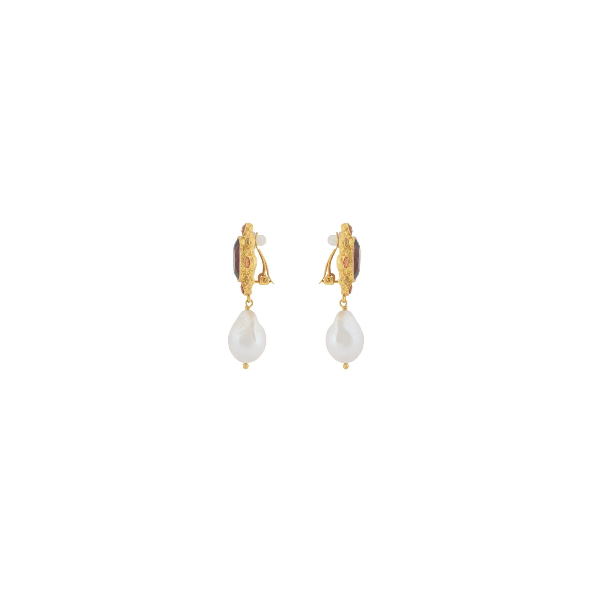 Vivi Earrings Smoky Quartz, Citrine Quartz & Baroque Pearl