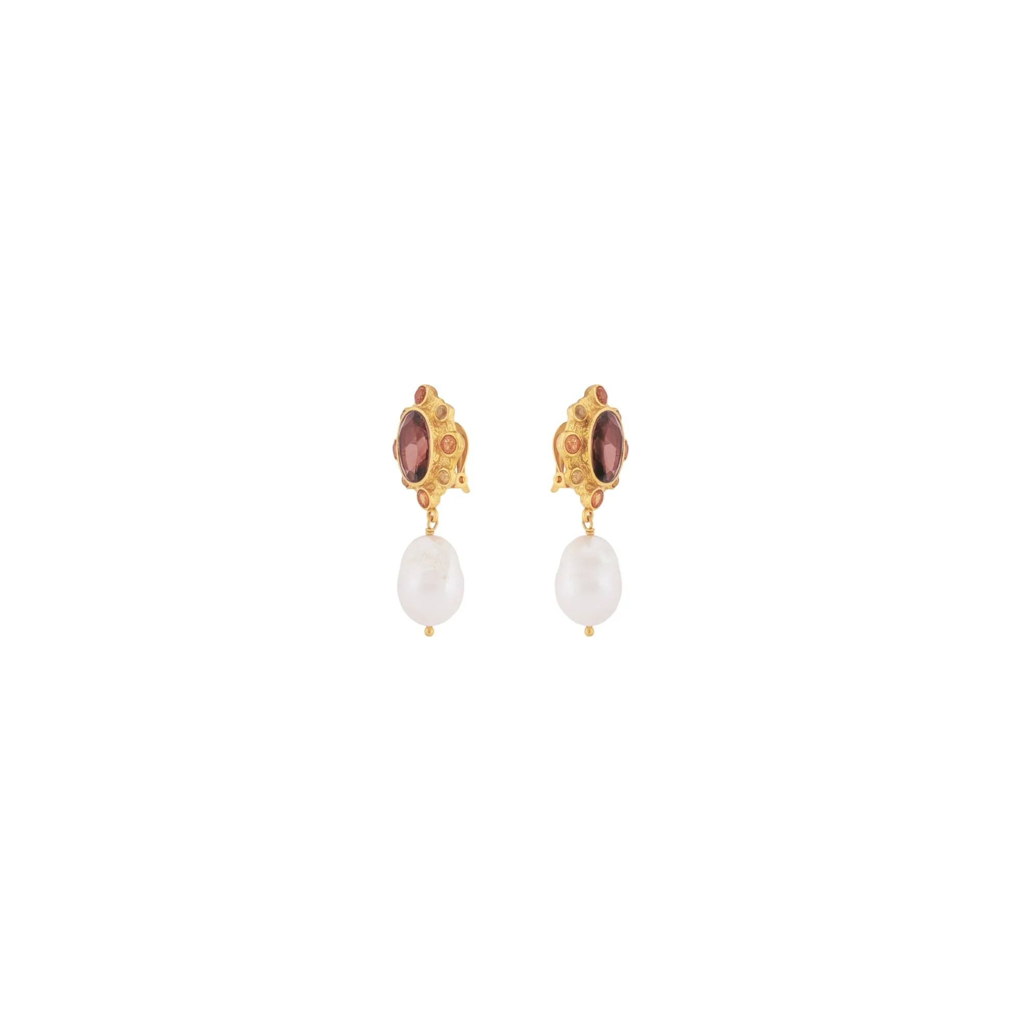 Vivi Earrings Smoky Quartz, Citrine Quartz & Baroque Pearl