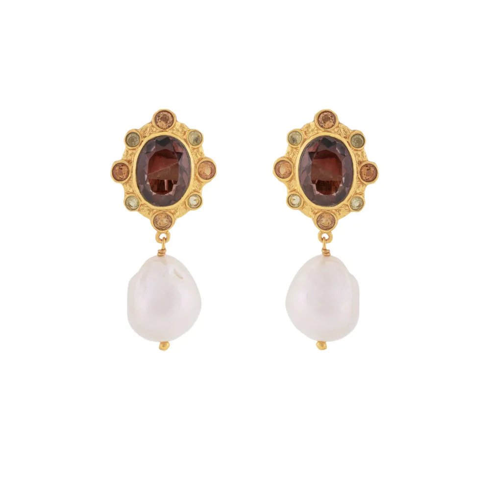 Vivi Earrings Smoky Quartz, Citrine Quartz & Baroque Pearl