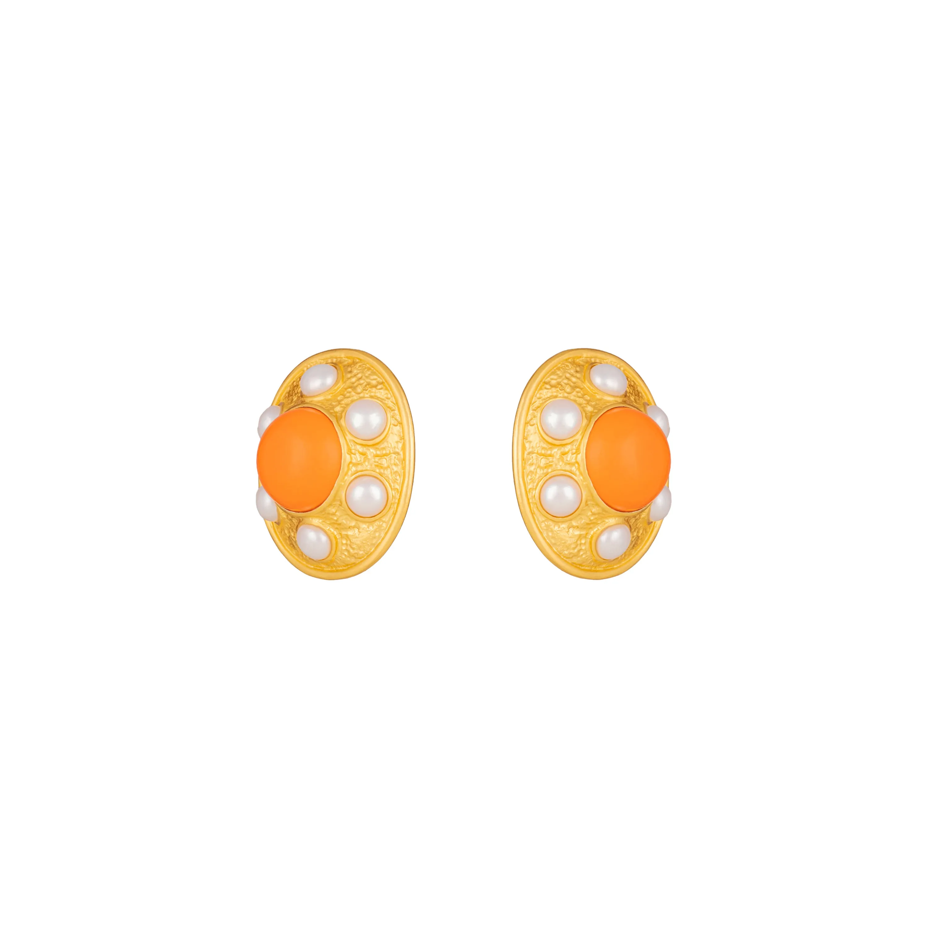 Vivienne Earrings Orange Coral & Pearls