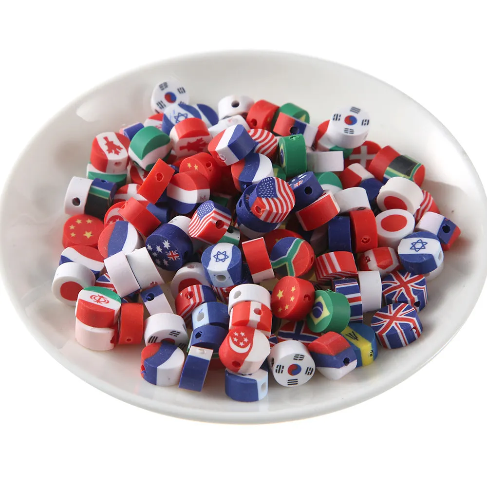 Wholesale 100pcs/pack National Flag 10mm Mixed Soft Pottery Sliced Beads