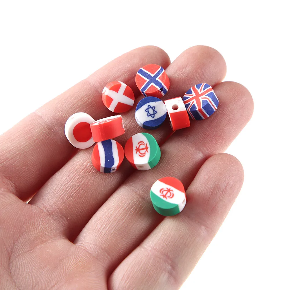 Wholesale 100pcs/pack National Flag 10mm Mixed Soft Pottery Sliced Beads