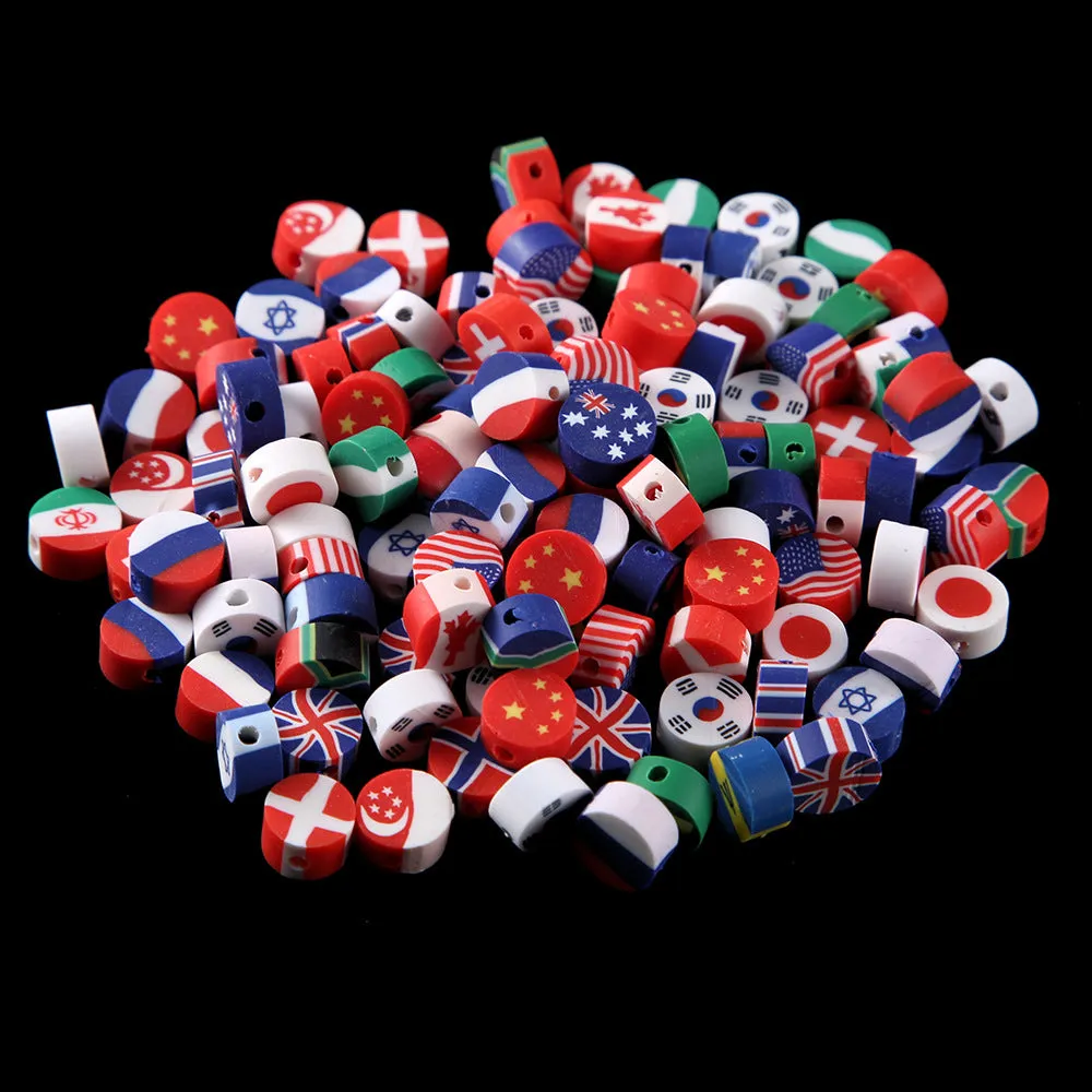 Wholesale 100pcs/pack National Flag 10mm Mixed Soft Pottery Sliced Beads