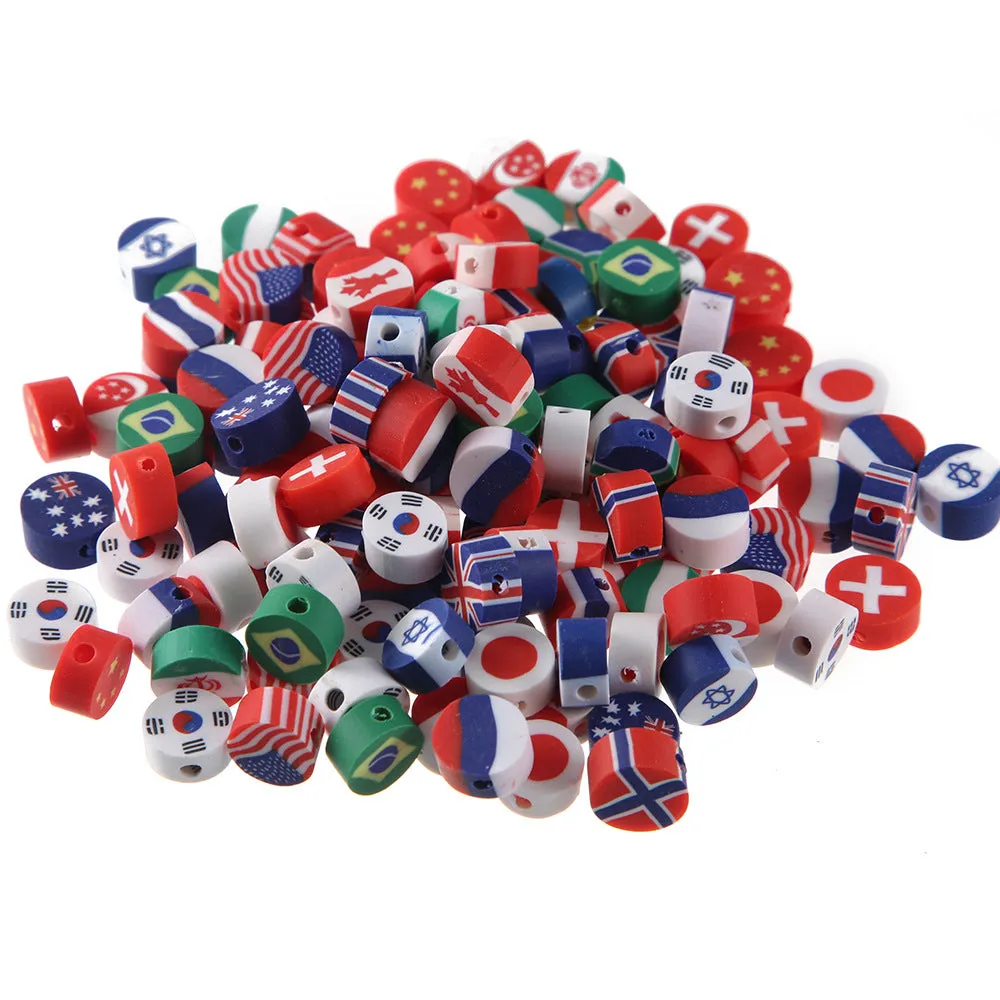 Wholesale 100pcs/pack National Flag 10mm Mixed Soft Pottery Sliced Beads