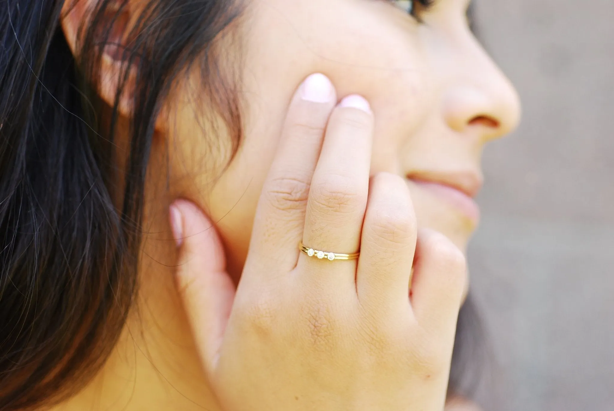 Wholesale 14k Gold Filled Stacking Ring - 3 CZ Stone Ring Band, Triple Stone Ring, Gold Filled Solitaire Stacking Ring, Minimalist Ring, [16]