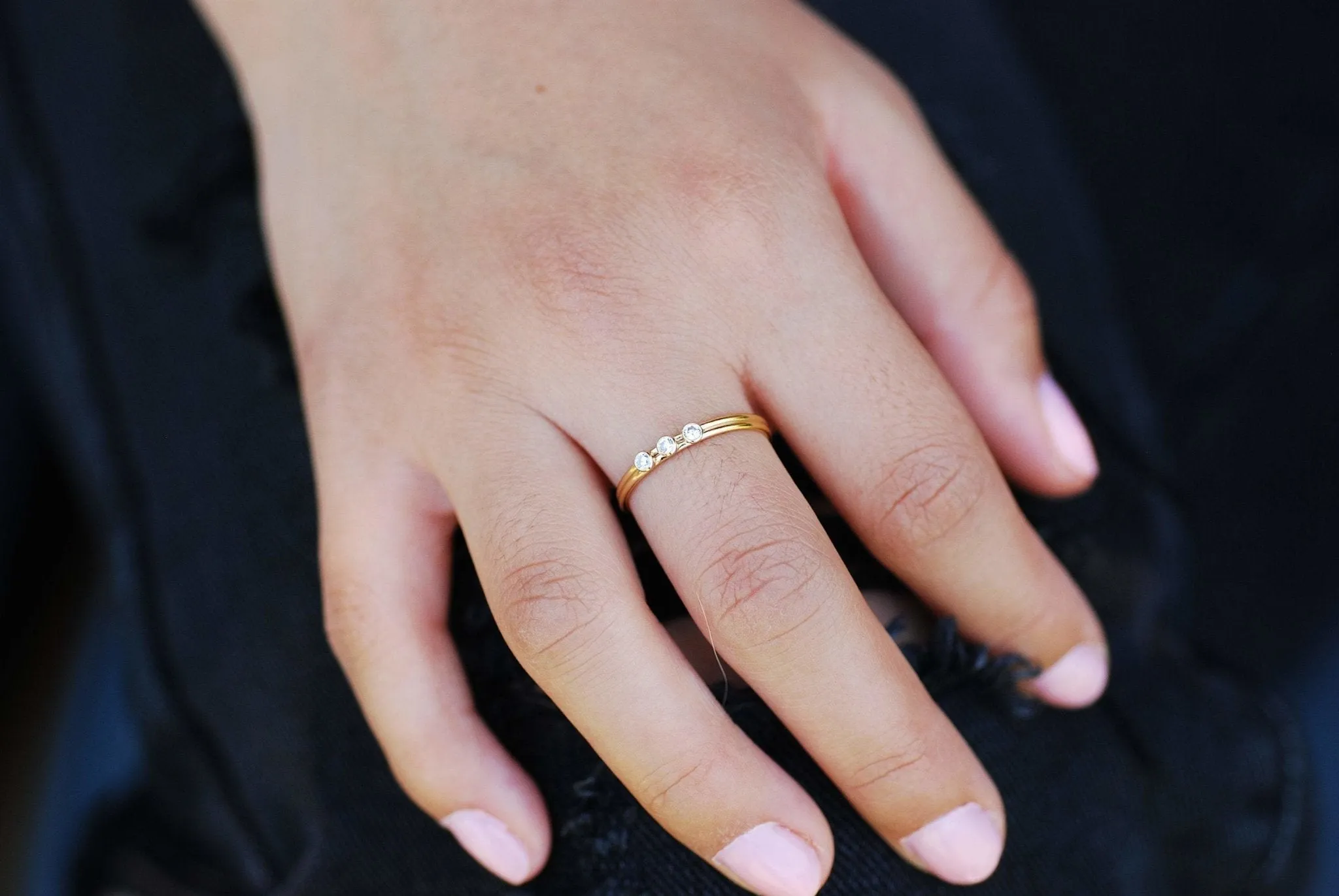 Wholesale 14k Gold Filled Stacking Ring - 3 CZ Stone Ring Band, Triple Stone Ring, Gold Filled Solitaire Stacking Ring, Minimalist Ring, [16]