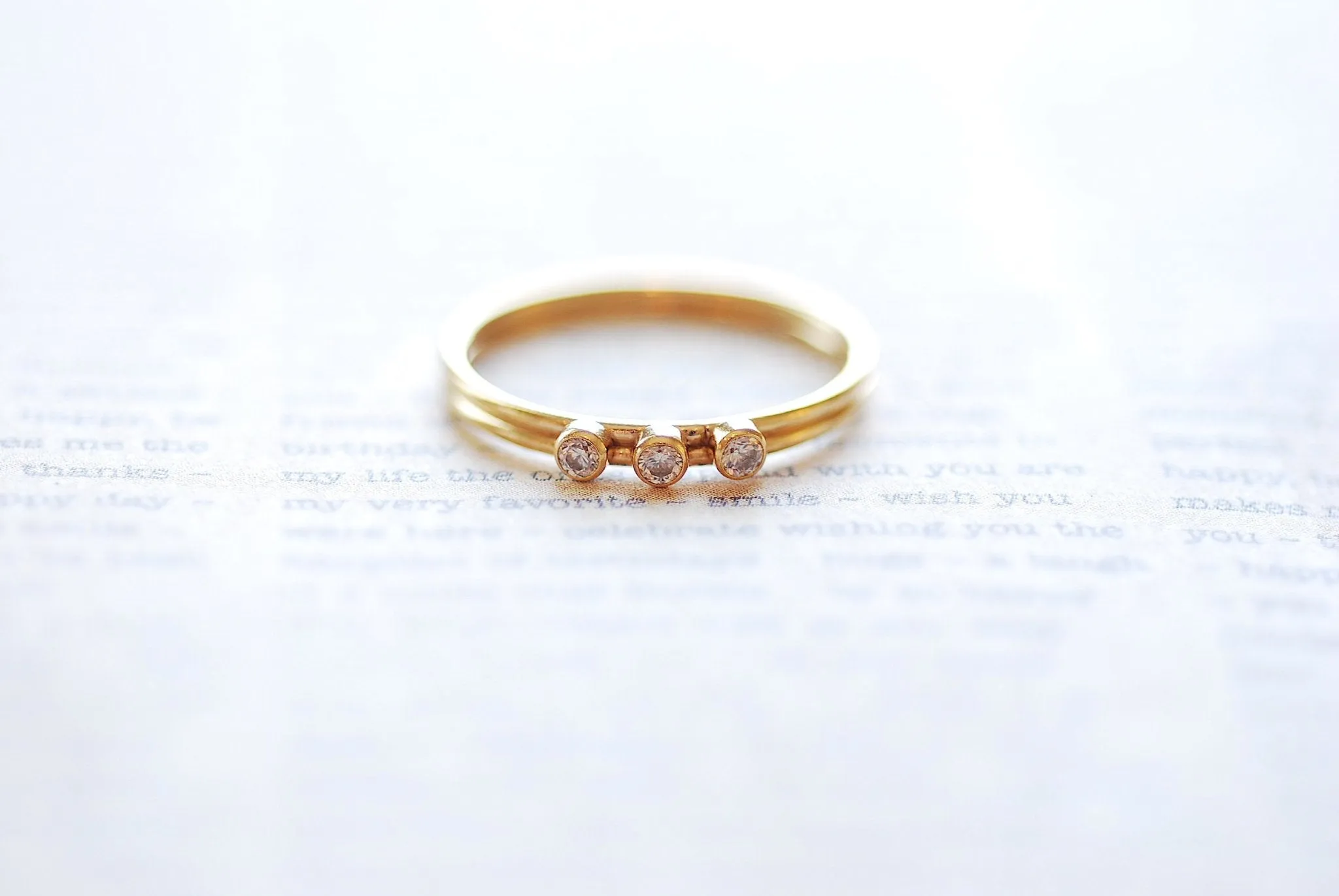 Wholesale 14k Gold Filled Stacking Ring - 3 CZ Stone Ring Band, Triple Stone Ring, Gold Filled Solitaire Stacking Ring, Minimalist Ring, [16]