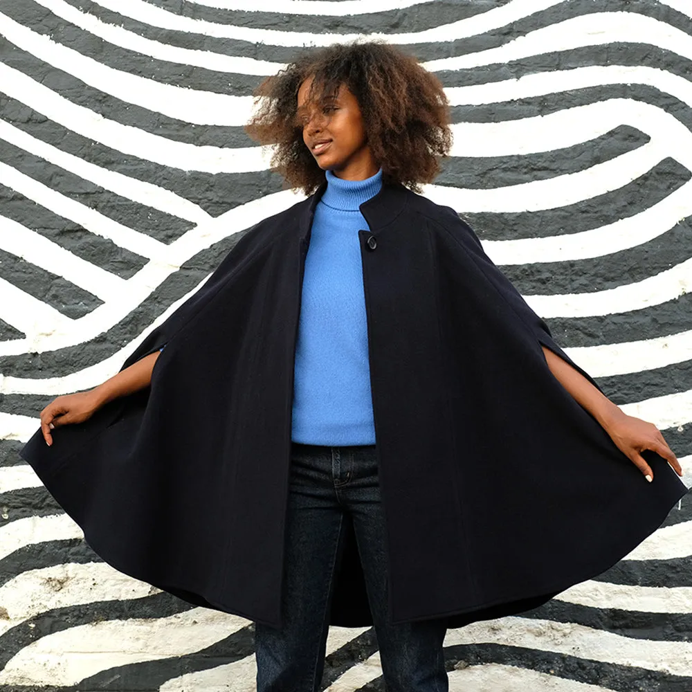 Wool and Cashmere Cape in Navy