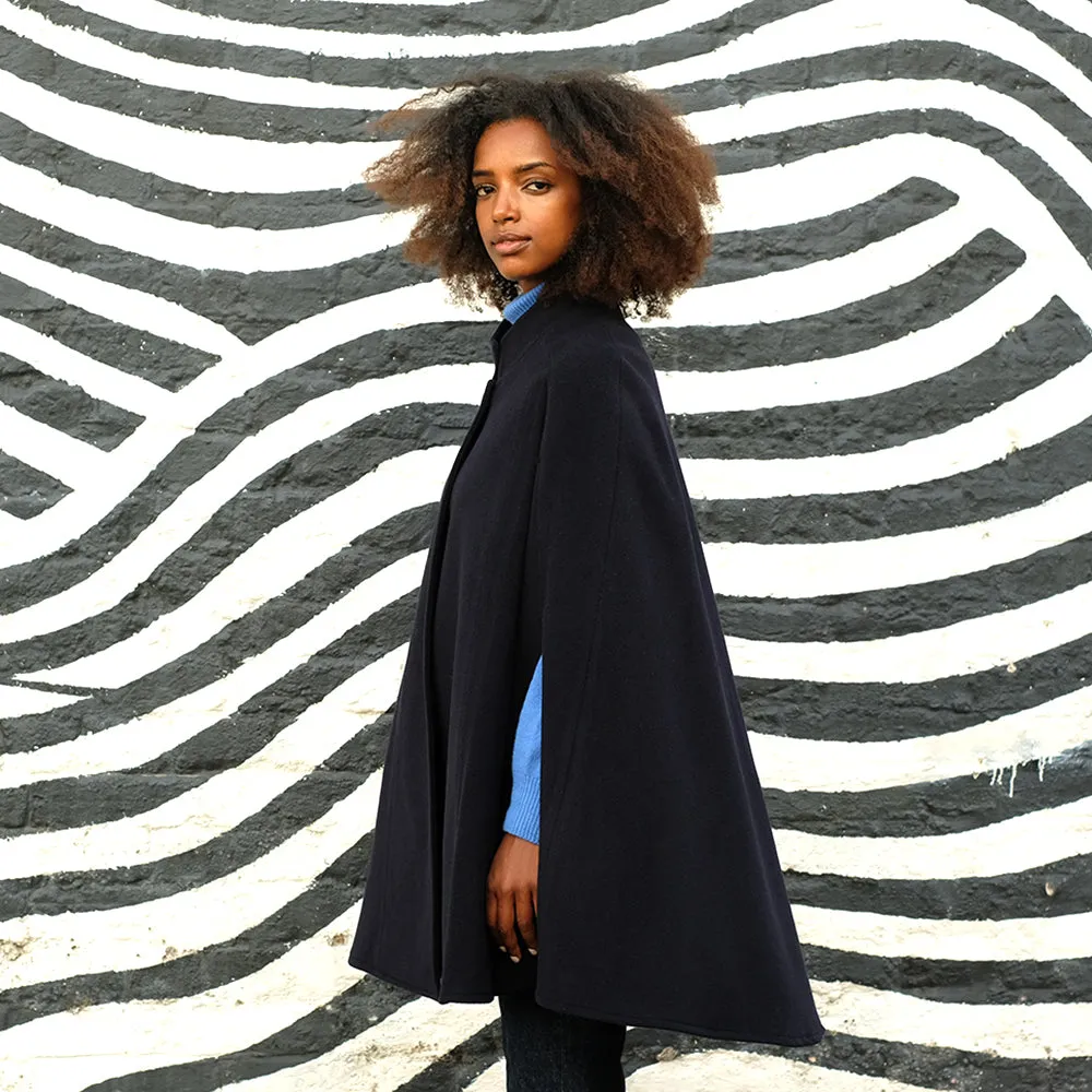 Wool and Cashmere Cape in Navy