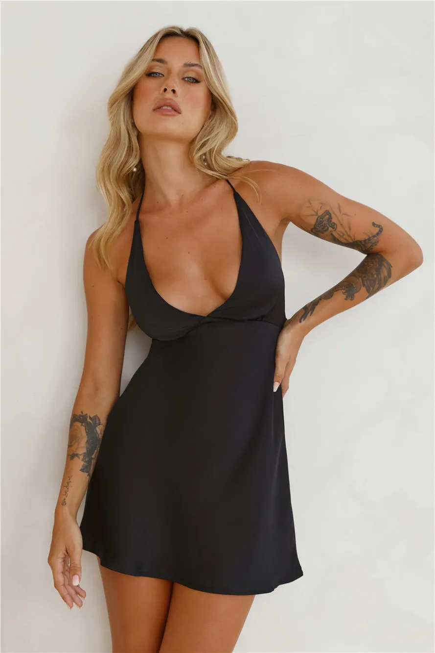 Yours To Love Satin Halter Mini Dress Black