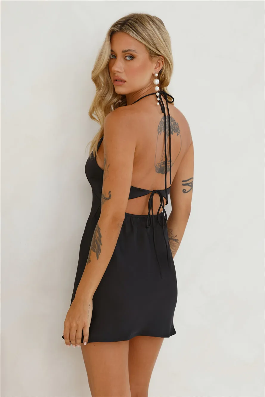 Yours To Love Satin Halter Mini Dress Black